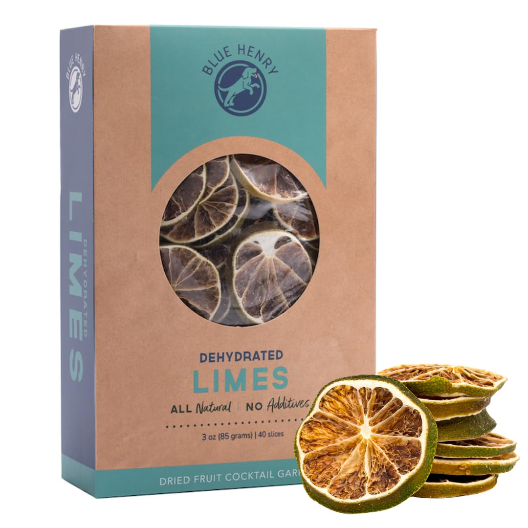 BlueHenry dehydrated lime wheels close-up in a 3oz pack, ideal for cocktails