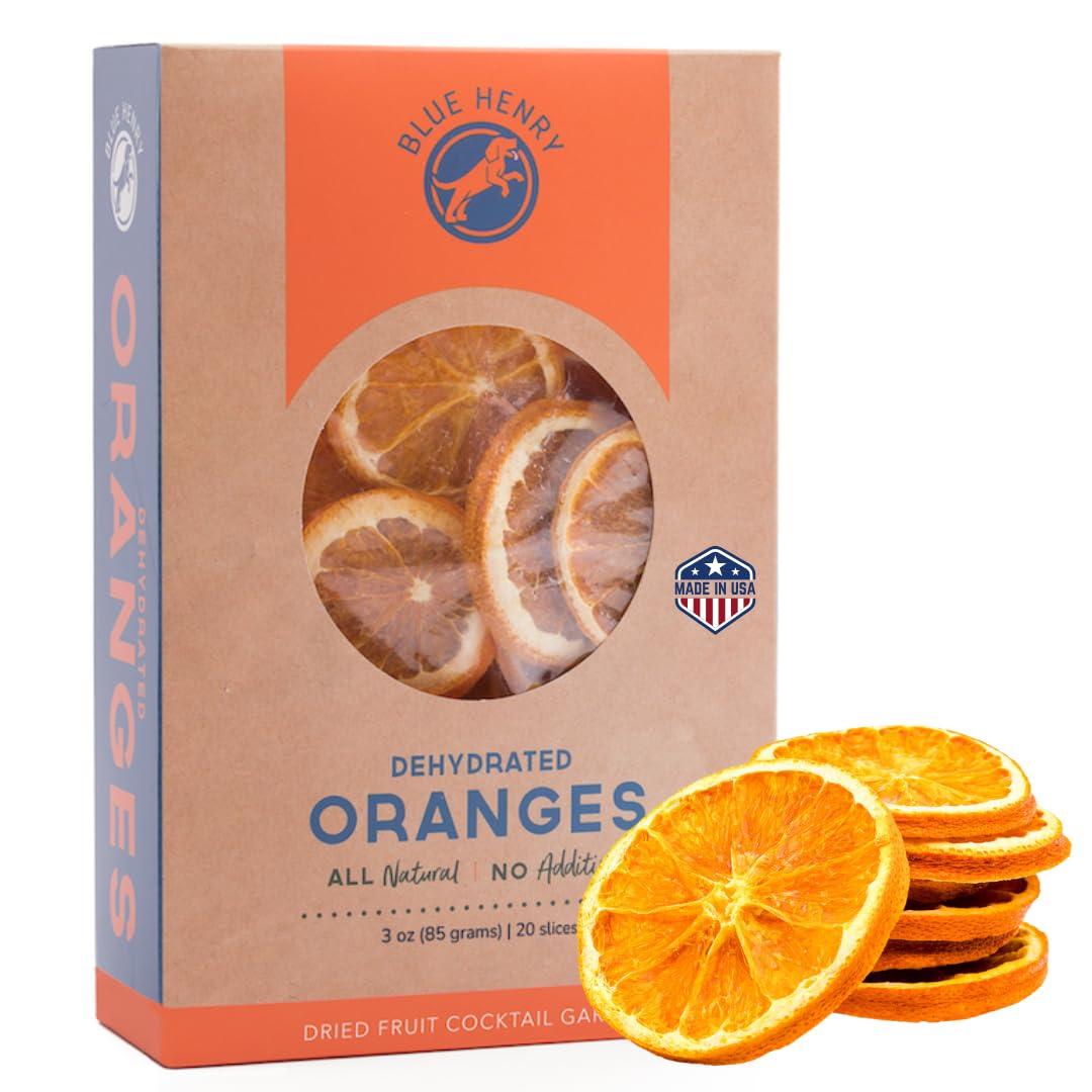BlueHenry dehydrated orange wheels in 3 oz pack ideal for vibrant cocktail garnishes.
