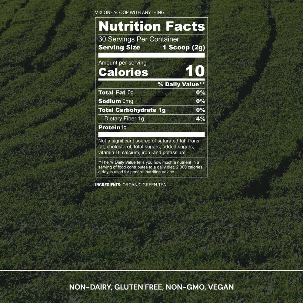 Blueprint Bryan Johnson Matcha powder tin label emphasizing premium ceremonial grade quality.