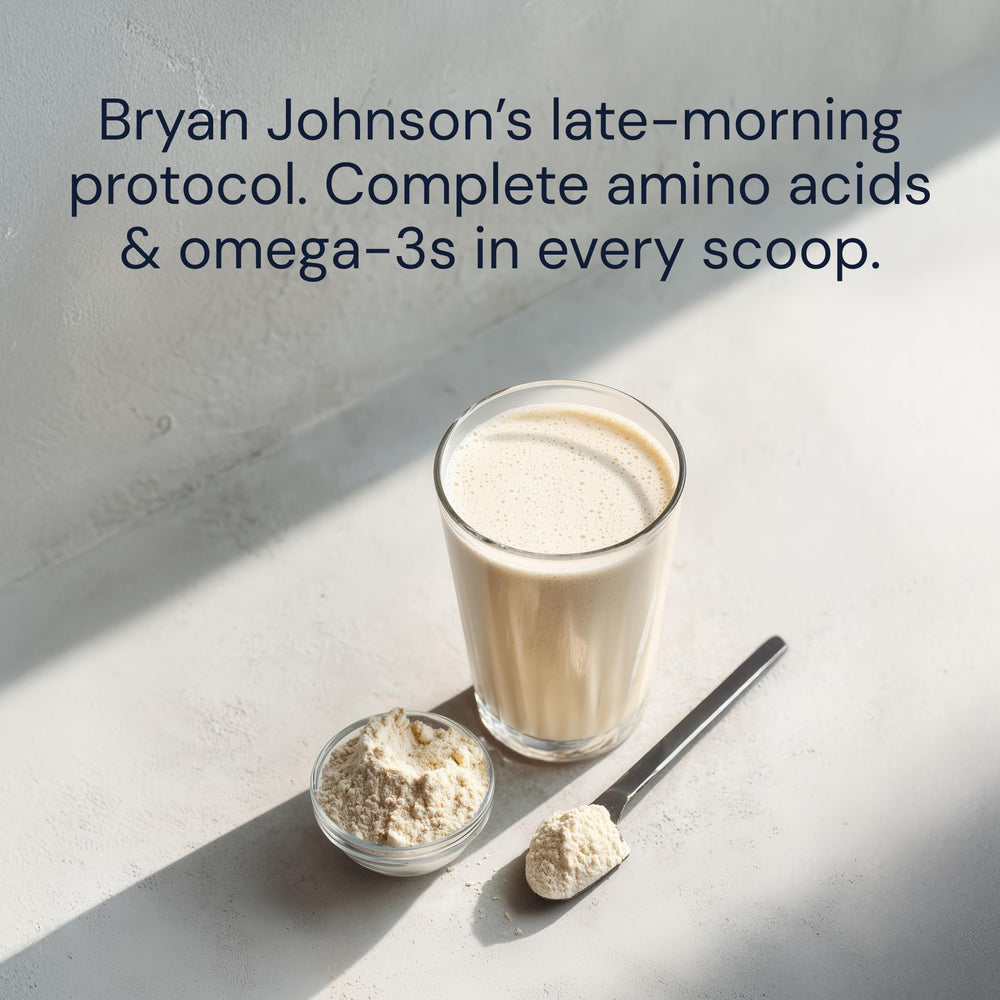 Blueprint Bryan Johnson vegan protein fiber boost signals fullness between meals.