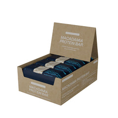 Blueprint Bryan Johnson white cocoa macadamia bar pack shows protein-rich snack.