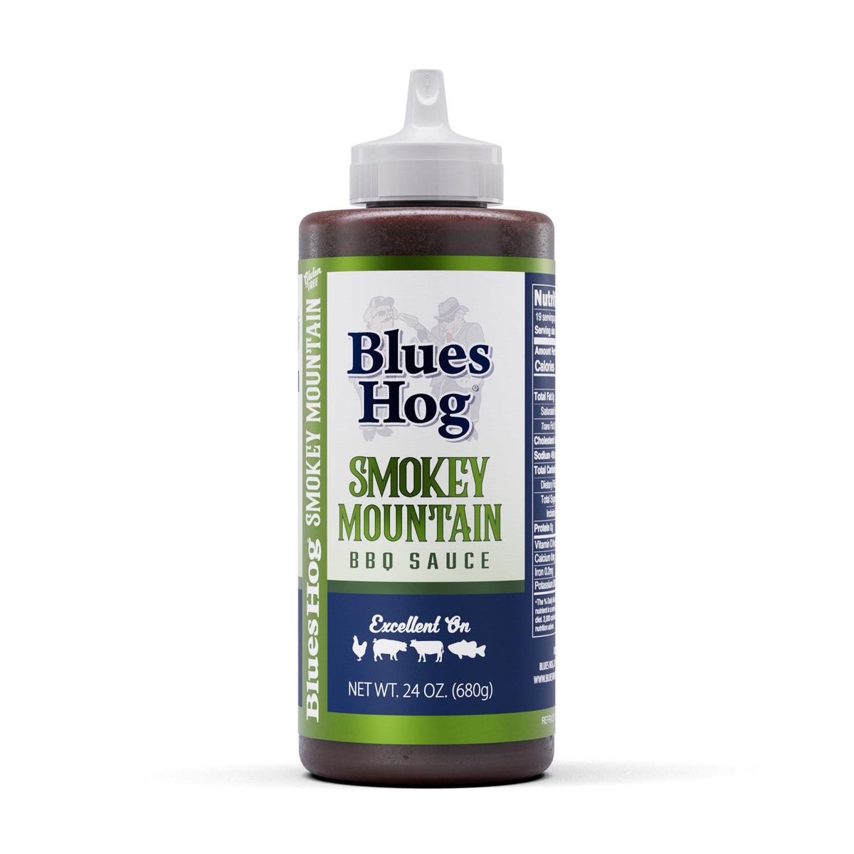 Blues Hog Smokey Mountain BBQ Sauce bottle showing hickory-smoked flavor for bold grilling.