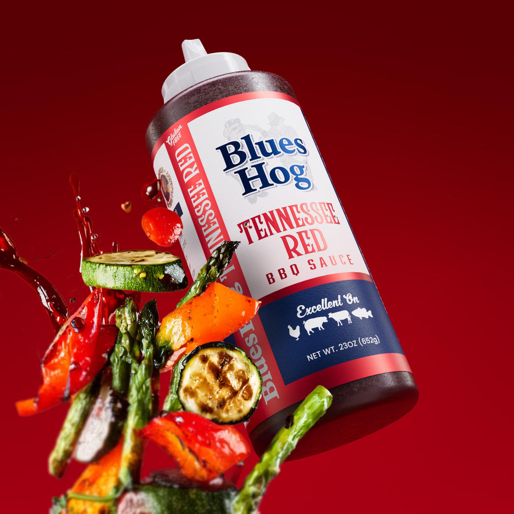 Blues Hog Tennessee Red BBQ Sauce with basting brush ready for ribs