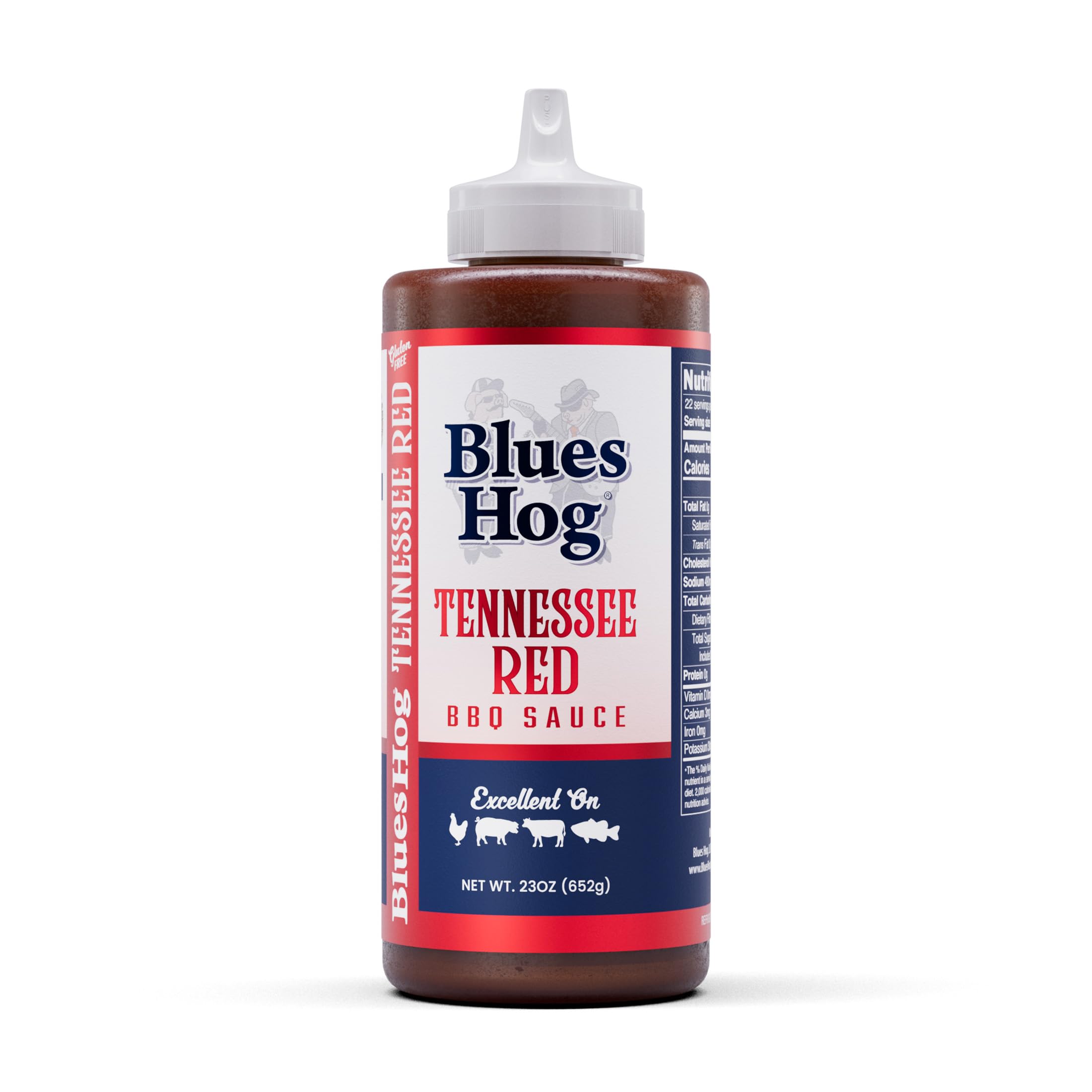 Blues Hog Tennessee Red BBQ Sauce bottle pour shows tangy flavor ideal for grilling