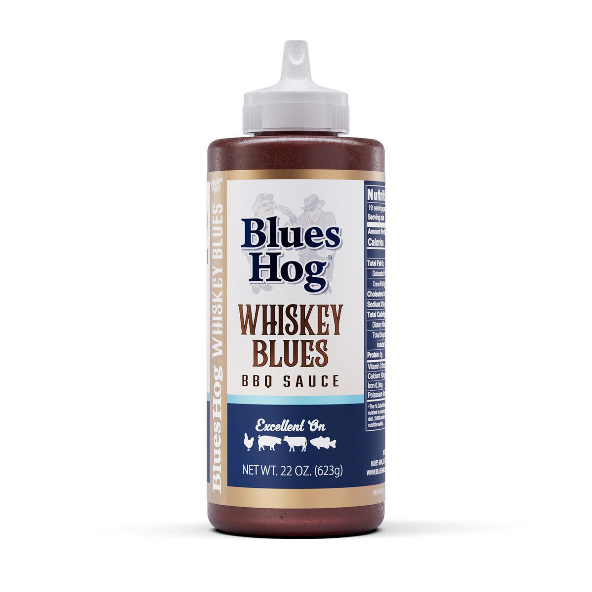 Blues Hog Whiskey Blues sauce bottle being poured for a glaze