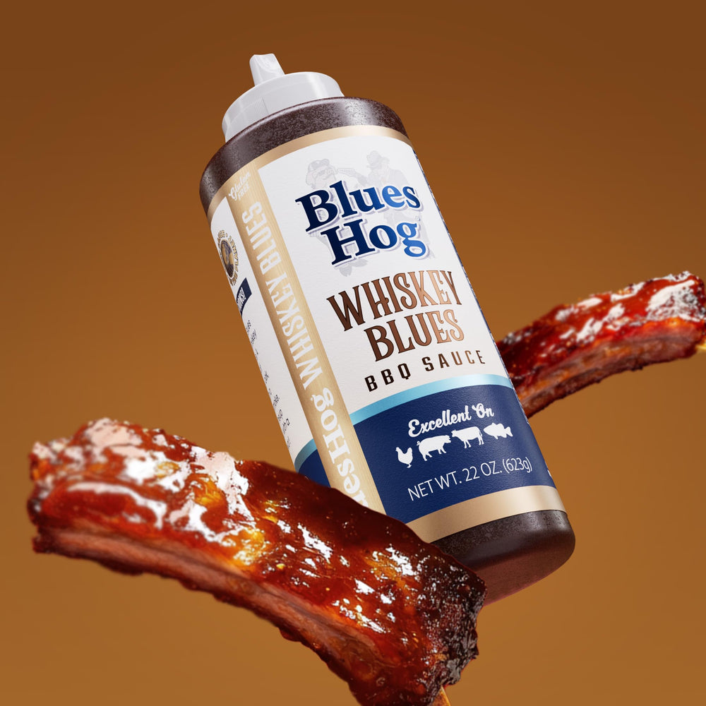 Blues Hog Whiskey Blues bottle label close-up highlighting heritage