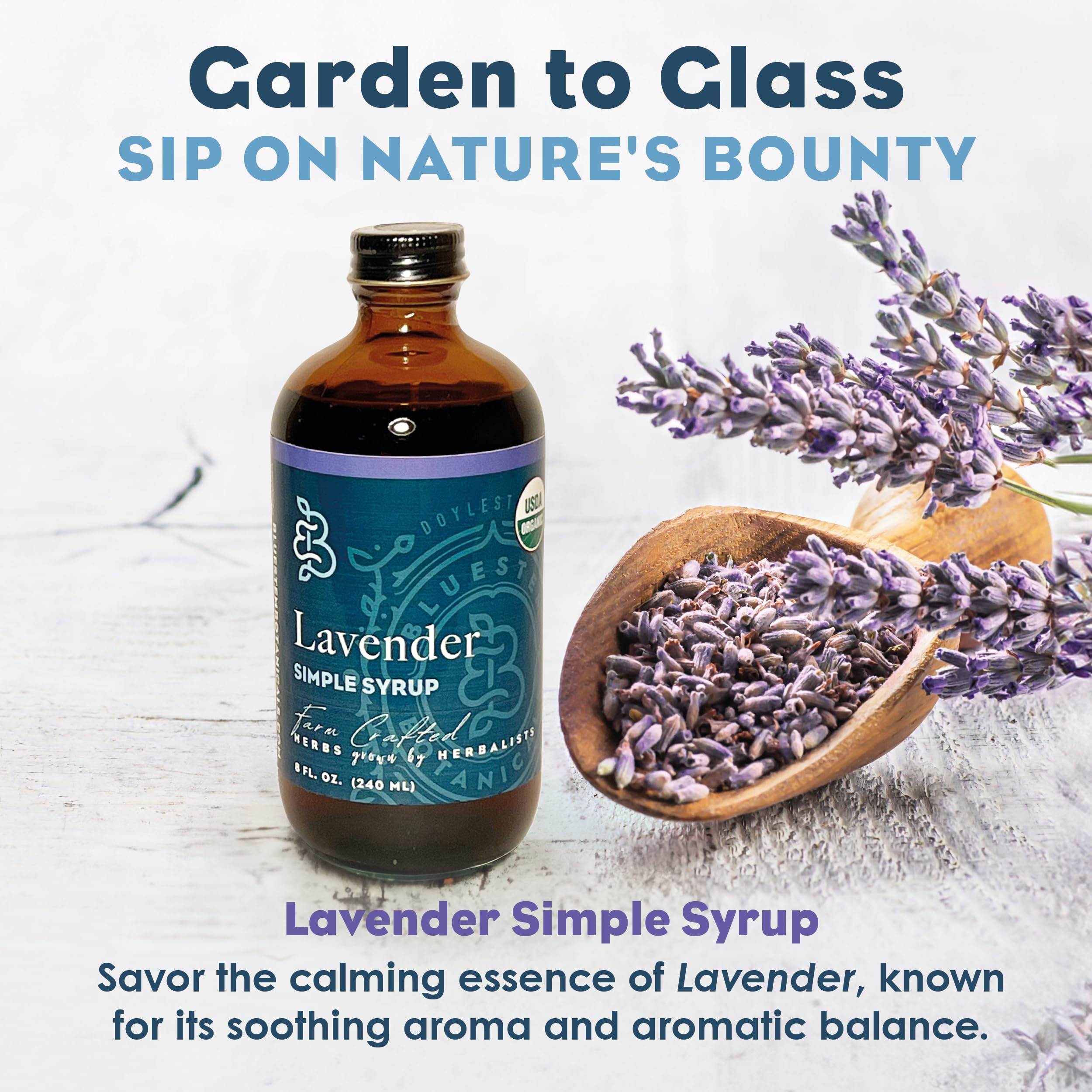 Bluestem Botanicals Lavender Simple Syrup gift-ready bottle for celebrations.