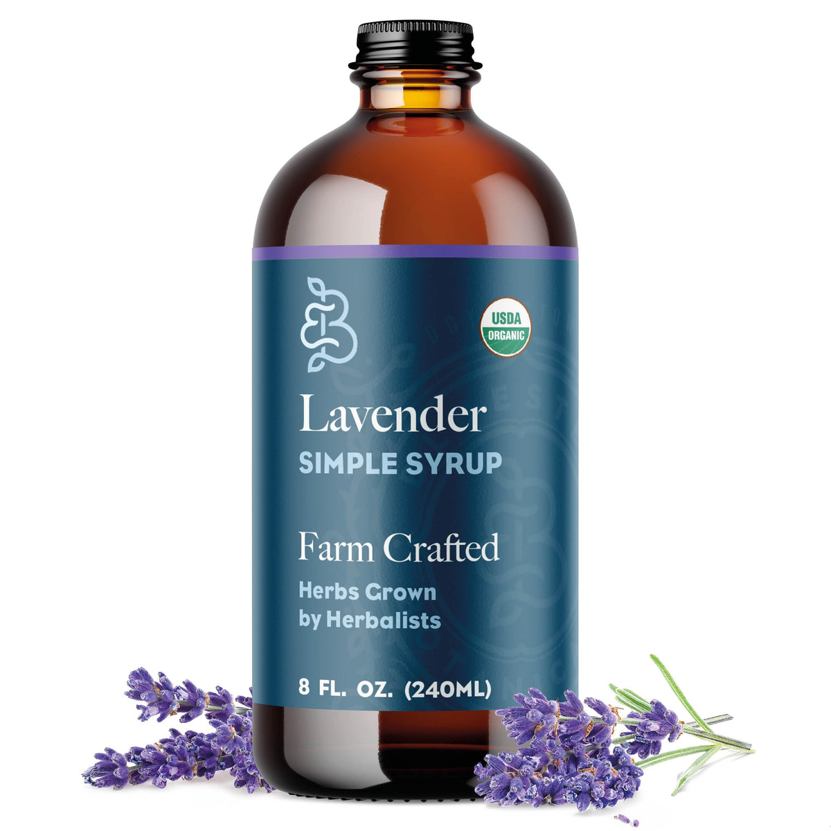 Bluestem Botanicals Lavender Simple Syrup bottle for vibrant cocktails and mocktails.