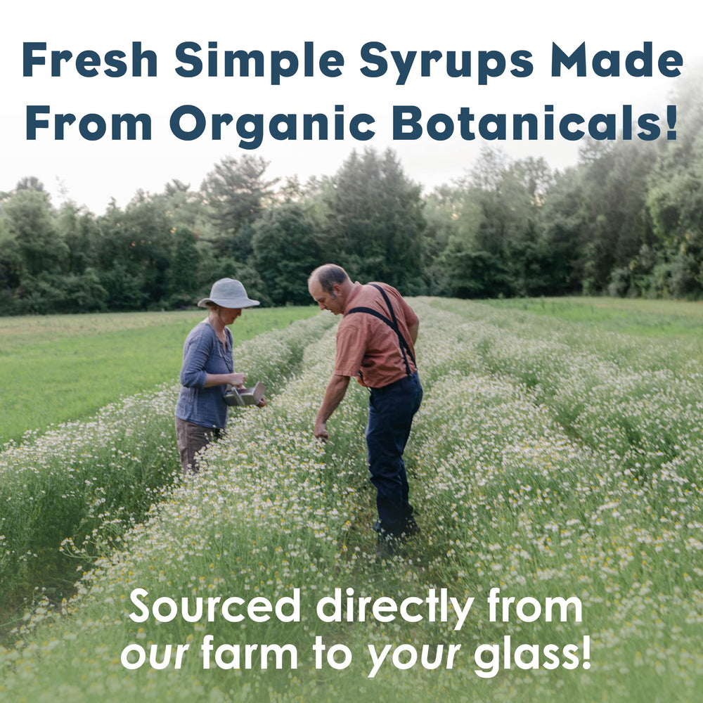 Bluestem Botanicals Rosemary Simple Syrup label close-up highlighting organic origin.