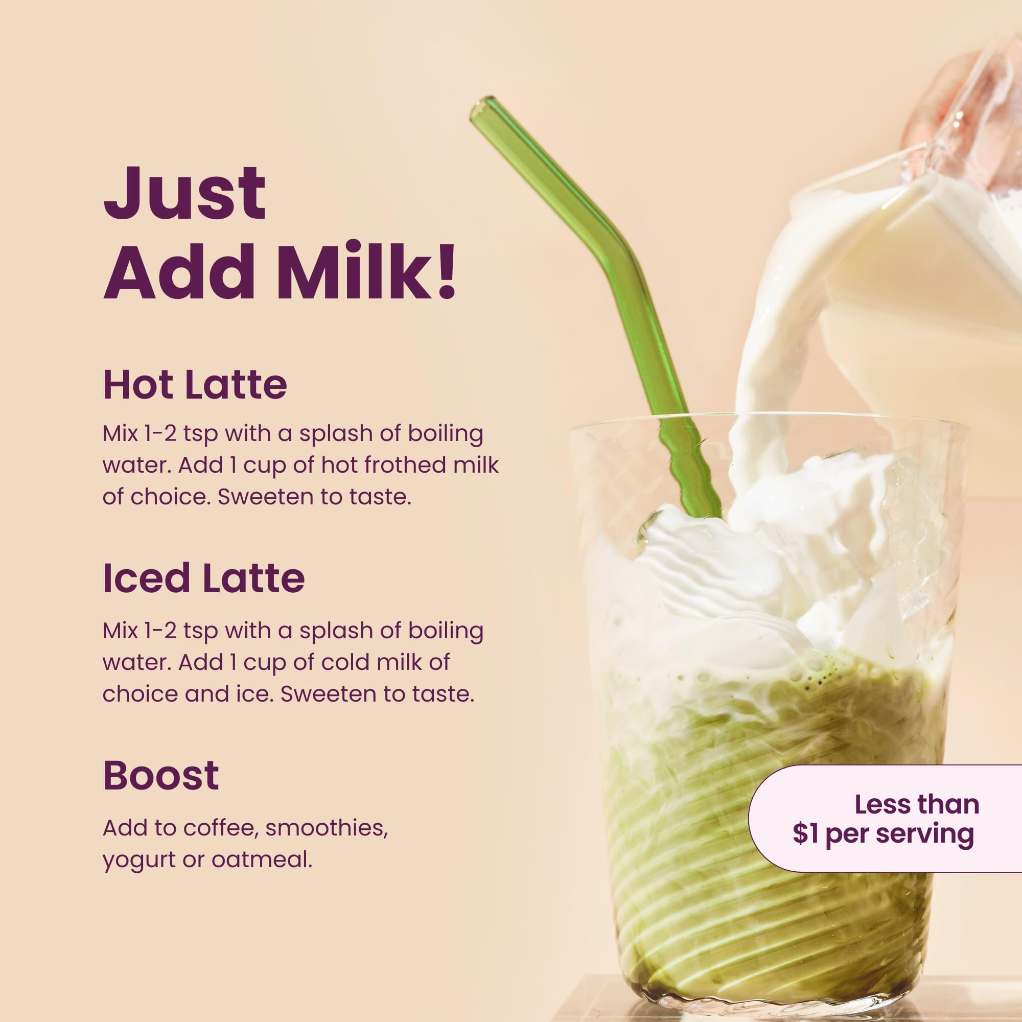 Iced Blume latte in a glass, ready for a refreshing energy boost
