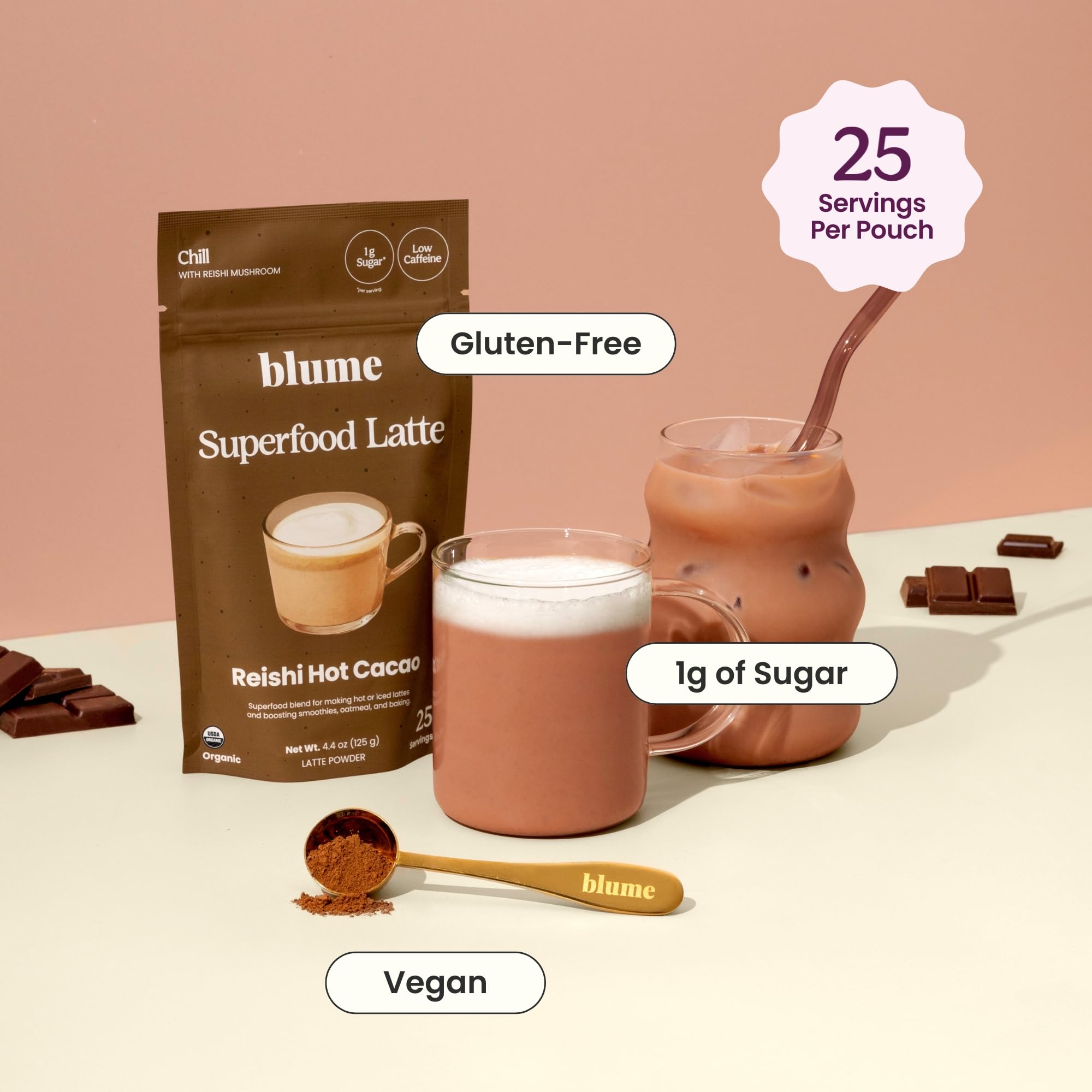 Blume Reishi Hot Cacao Powder mug ready for a creamy cup.
