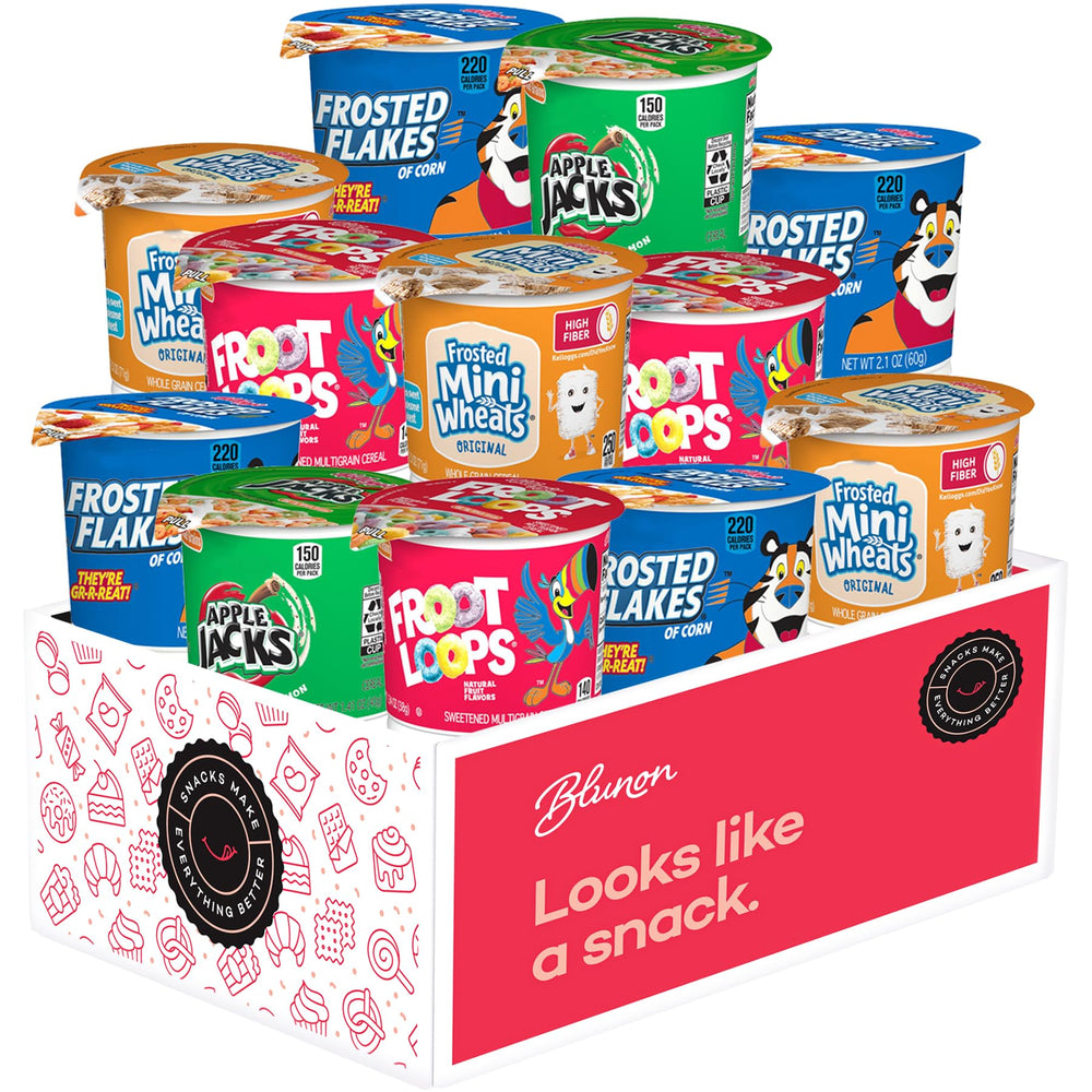 Blunon Mini-Wheats and Frosted Flakes cups offer crunchy mornings.