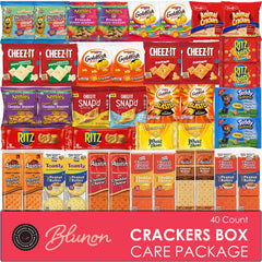 Blunon Crackers Variety Pack with 40 individually wrapped snacks for easy pantry stocking.