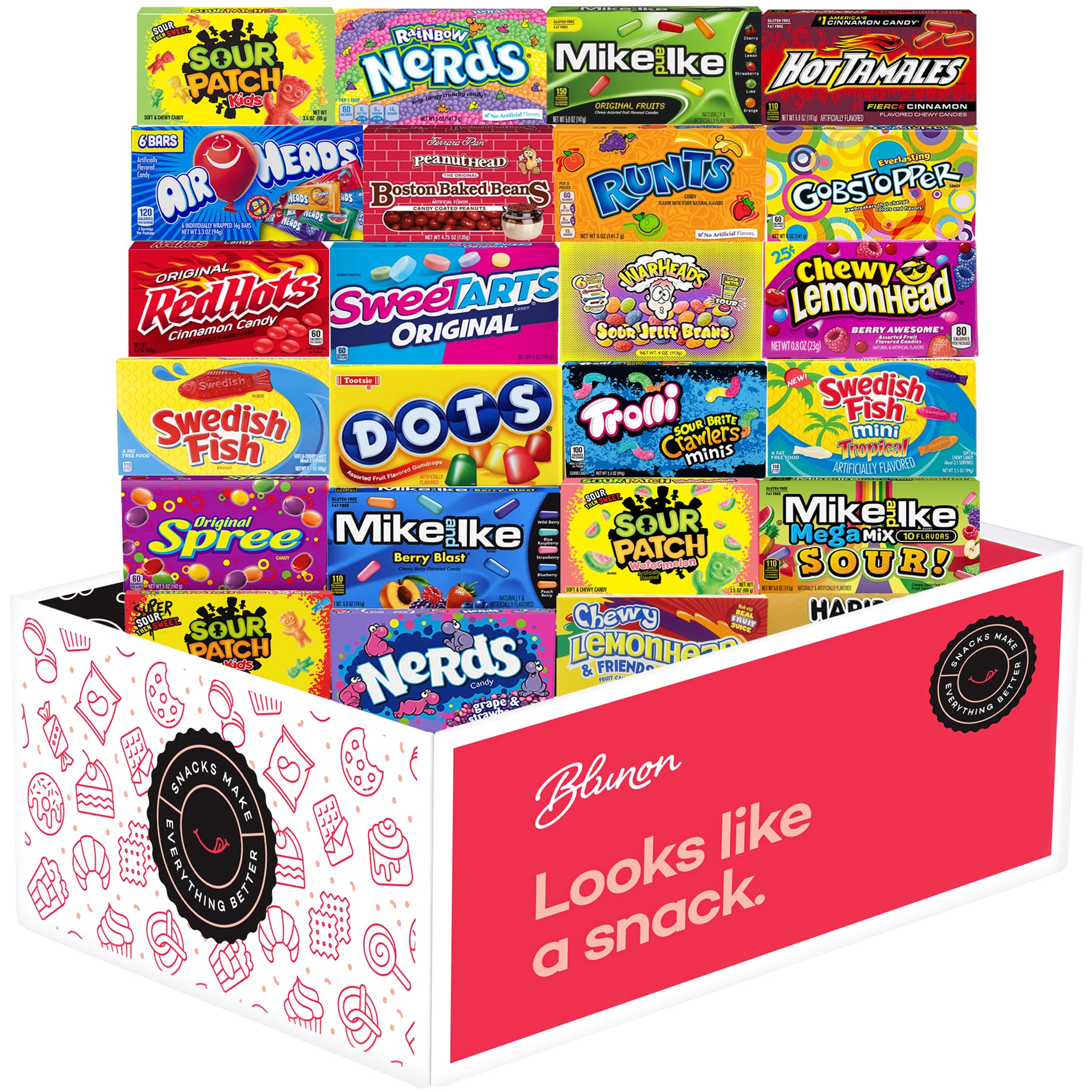 Blunon 24-pack theater candy boxes ideal for movie nights and parties.