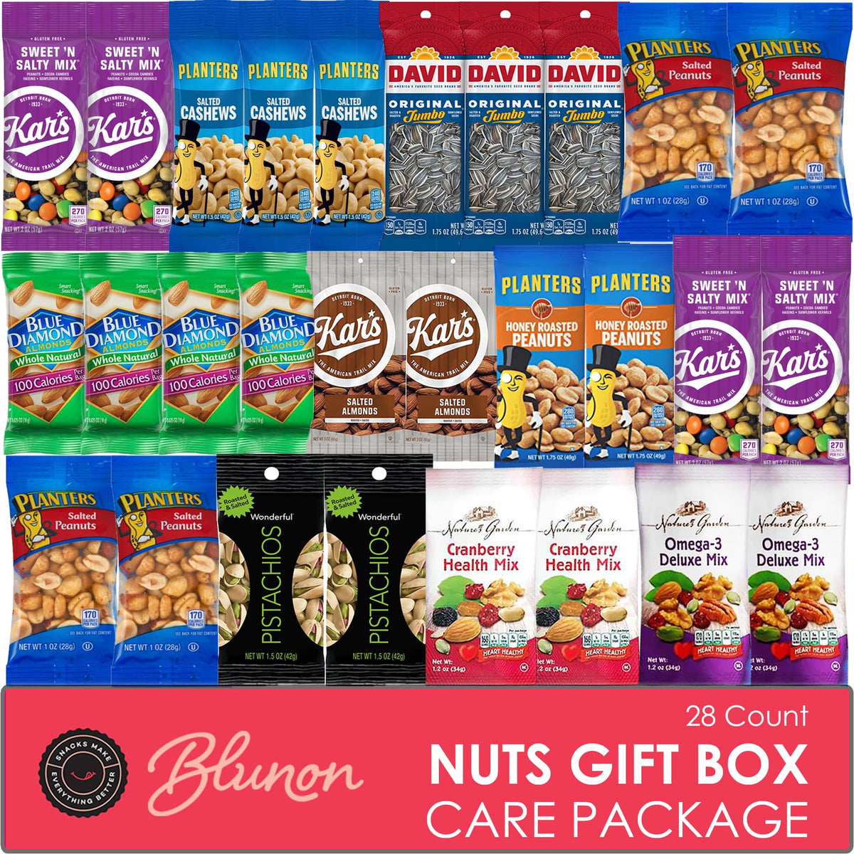 Blunon nuts snack packs variety 28-count for convenient snacking