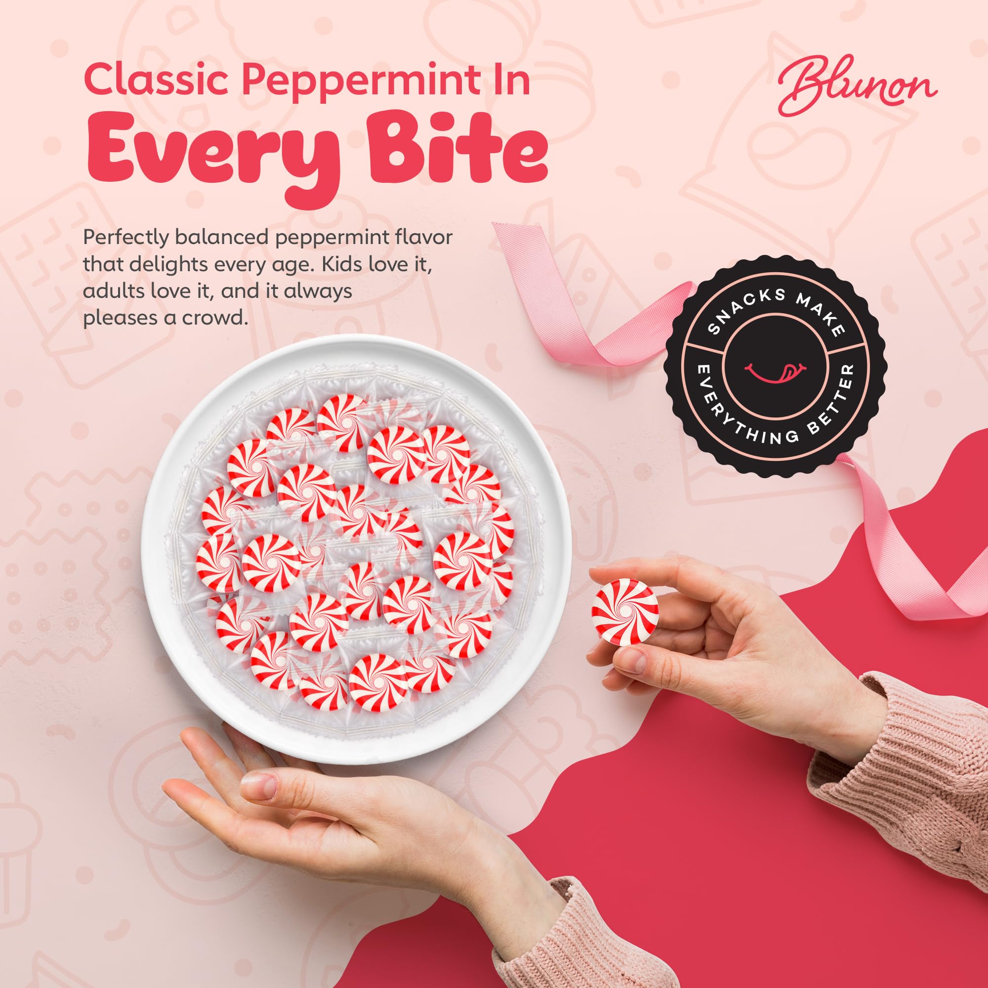 Blunon Peppermint Starlight Mints in a bowl, classic candy centerpiece appeal