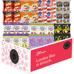 Blunon popcorn variety pack box highlights family-friendly flavors ideal for sharing.