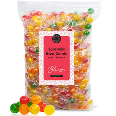 Blunon Sour Balls assorted fruit flavors in a 5 lb bag, ideal for sharing.