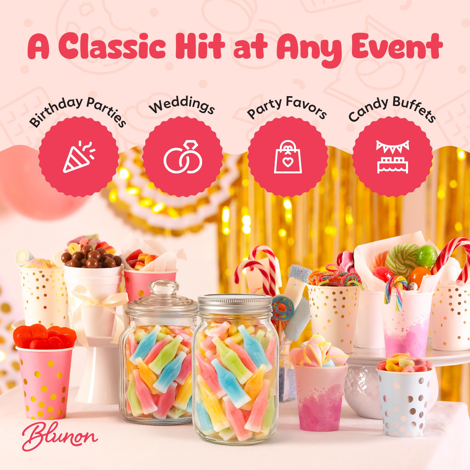 Blunon wax bottle candy retro design enhances dessert tables.