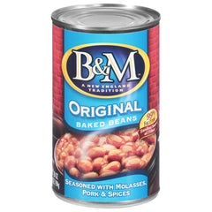 B&M Baked Beans Original 28oz can, a fiber-rich pantry staple.