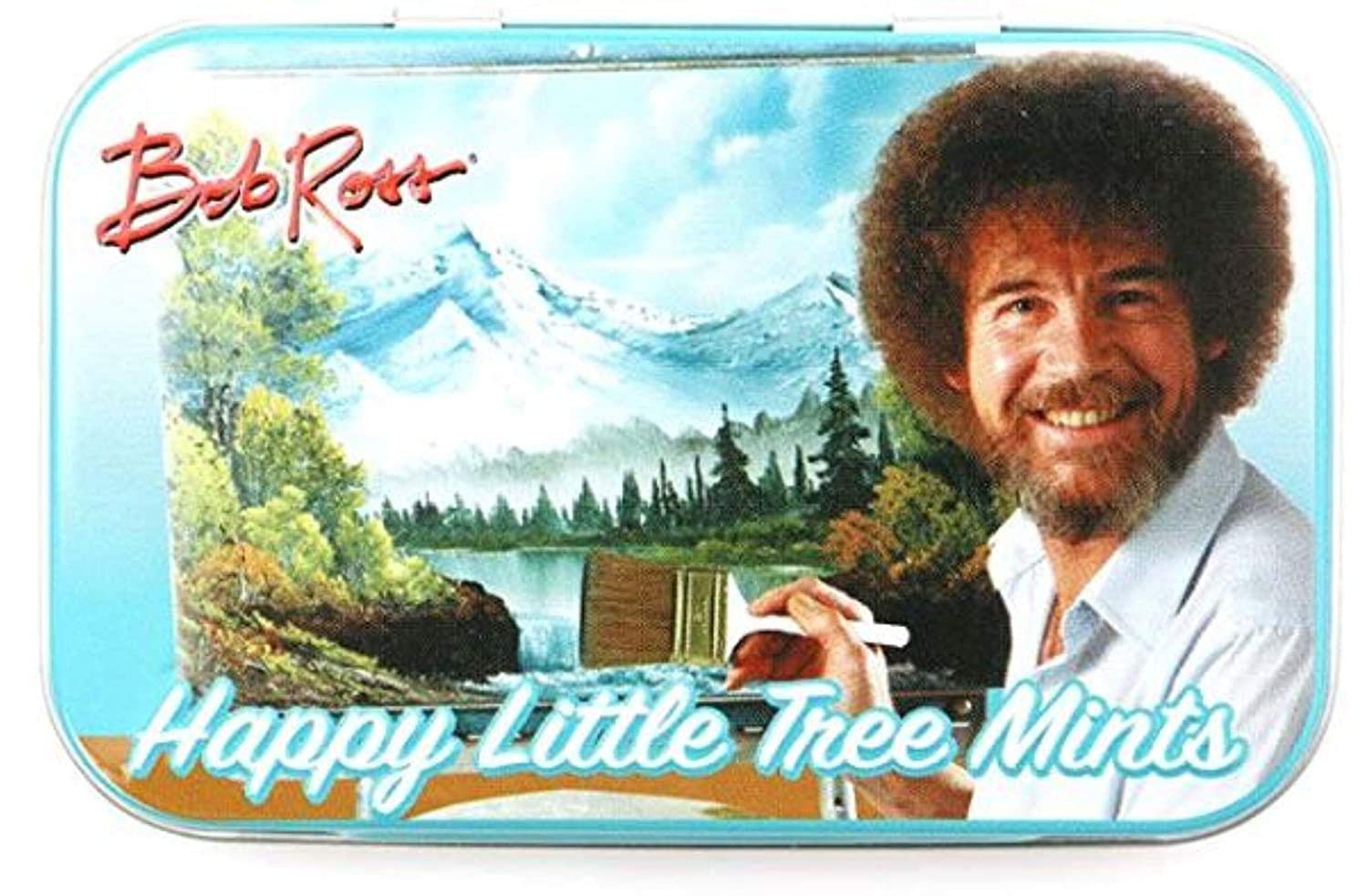 Bob Ross Happy Little Tree Mints tin front view for display and collection