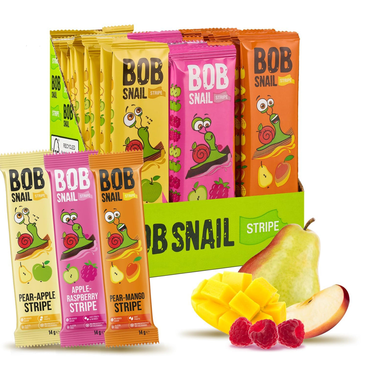 Bob Snail pear-apple fruit leather bites, convenient on-the-go healthy snack.