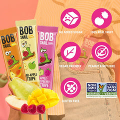 Bob Snail raspberry fruit leather slice, vegan and sugar-free kid-friendly treat.