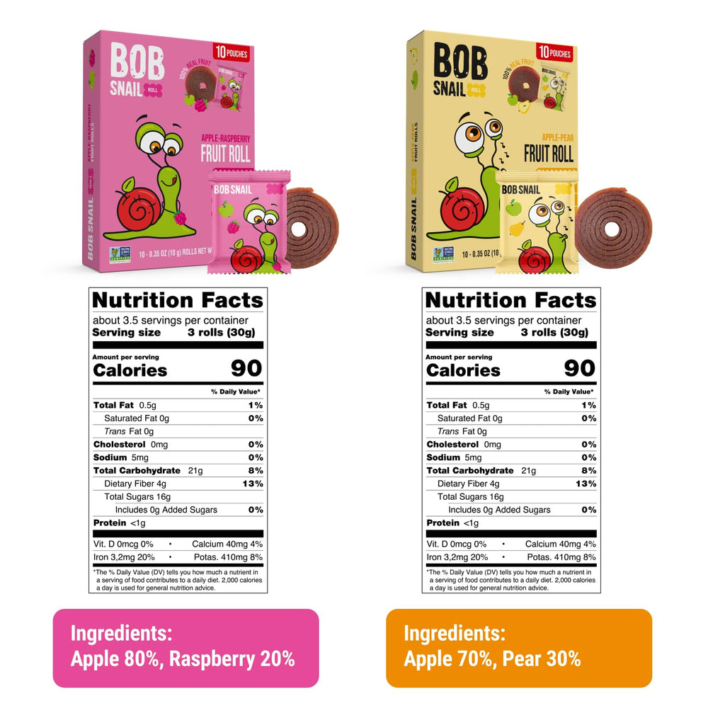 Bob Snail Fruit Roll-Ups unwrapped-roll reveals chewy fruit texture for on the go