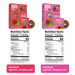Closeup of Bob Snail Fruit Roll Ups rolled snacks highlighting chewy texture.