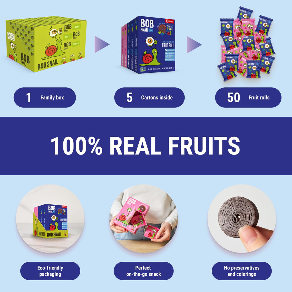 Bob Snail Fruit Roll-Ups travel pack, mess-free snack for road trips