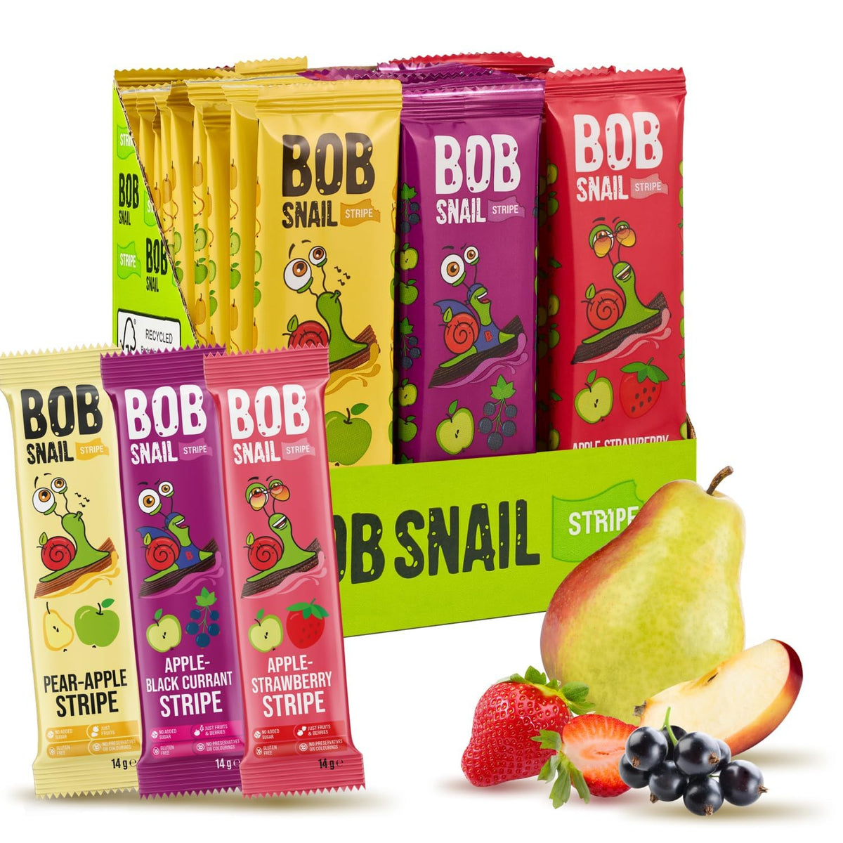 Bob Snail box of 30 gluten-free fruit snacks for on-the-go snacking.