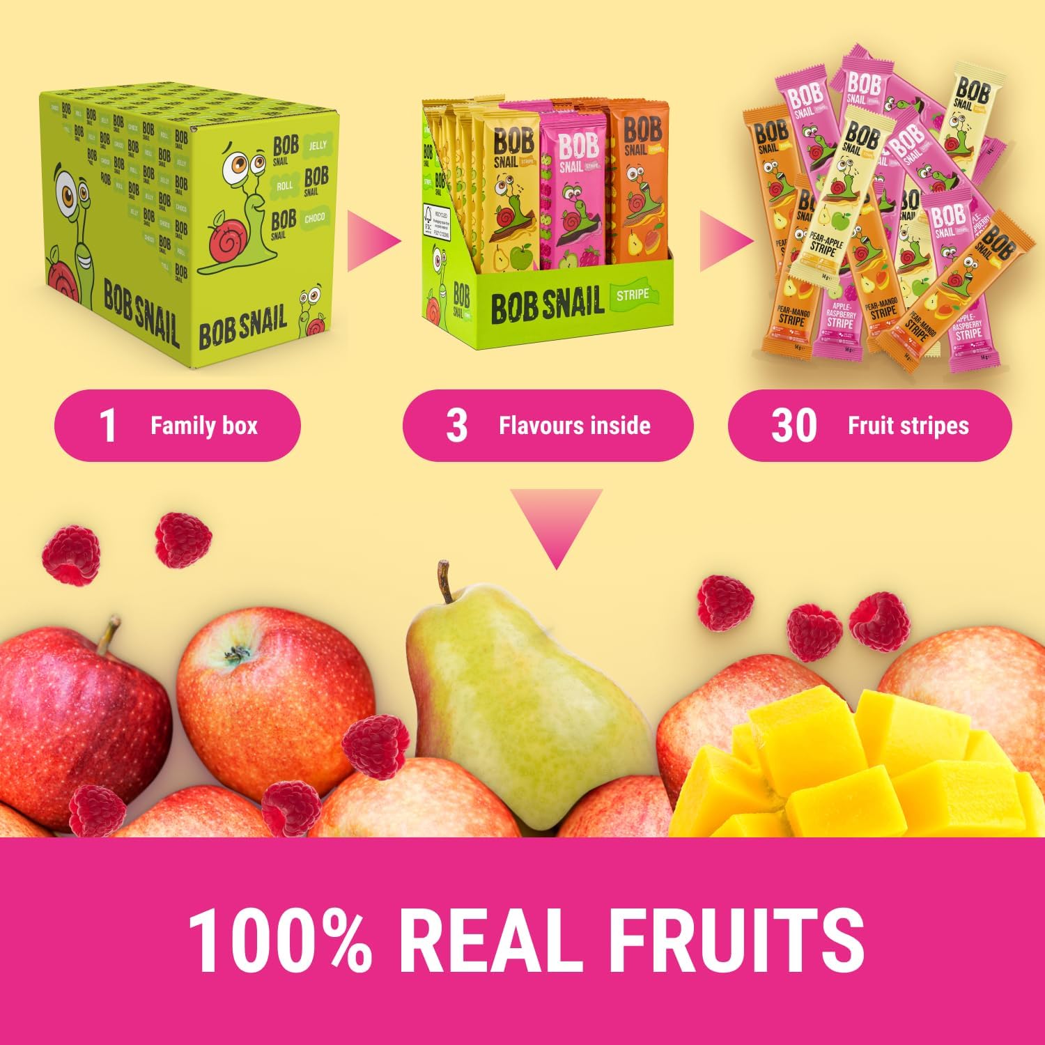 Bob Snail portable fruit snacks, perfect for travel, school, or work.