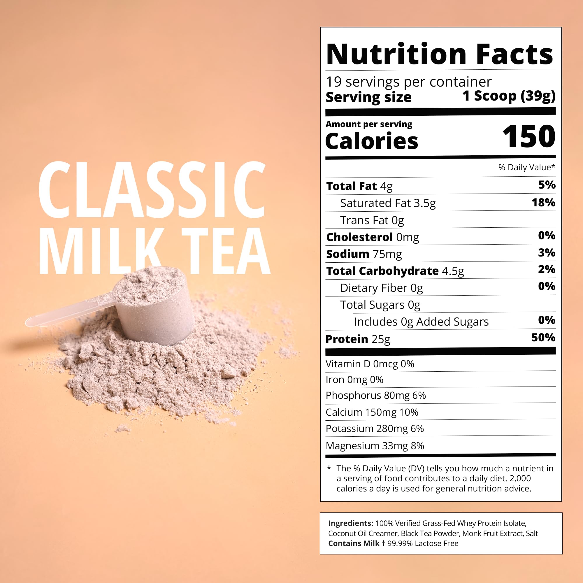 Boba Tea Protein Classic Milk Tea prepared drink in glass ready to enjoy.