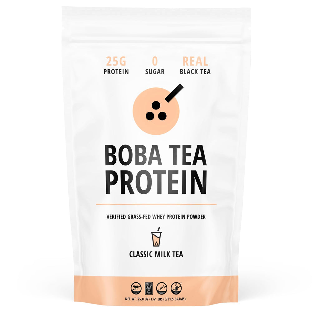 Boba Tea Protein Classic Milk Tea tin front for convenient protein on the go.