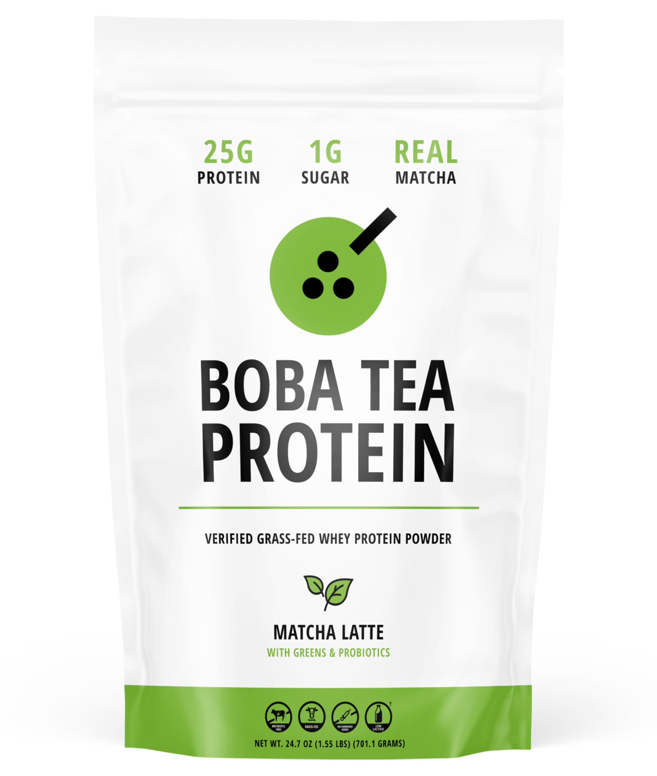 Boba Tea Protein Matcha Latte scoop shows premium powder for quick, convenient protein.