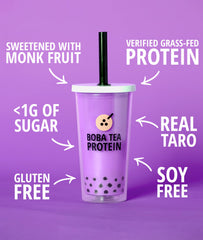 Boba Tea Protein taro milk tea prepared drink served over ice, creamy and refreshing.