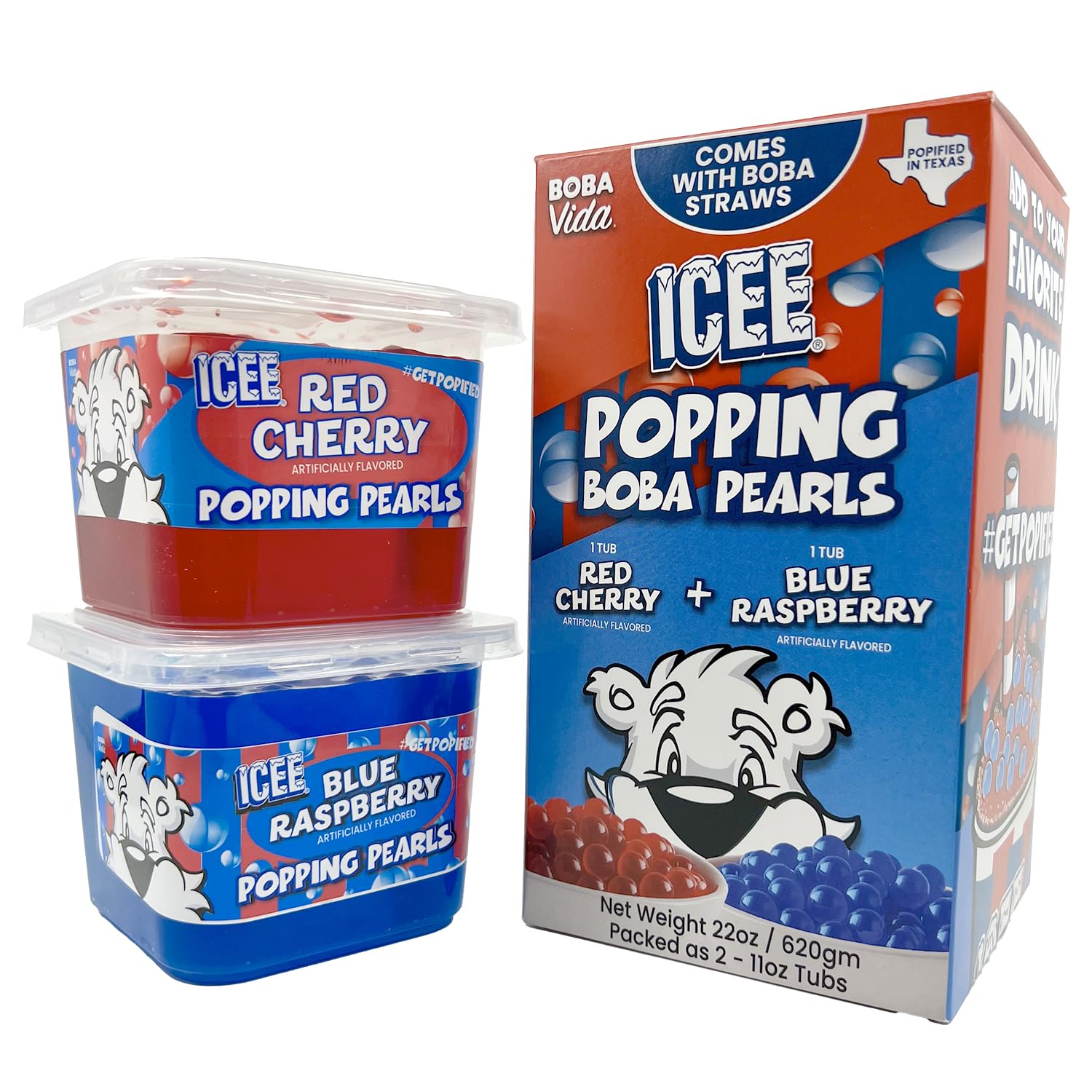 Bobavida ICEE blue raspberry popping boba tub for easy drinks