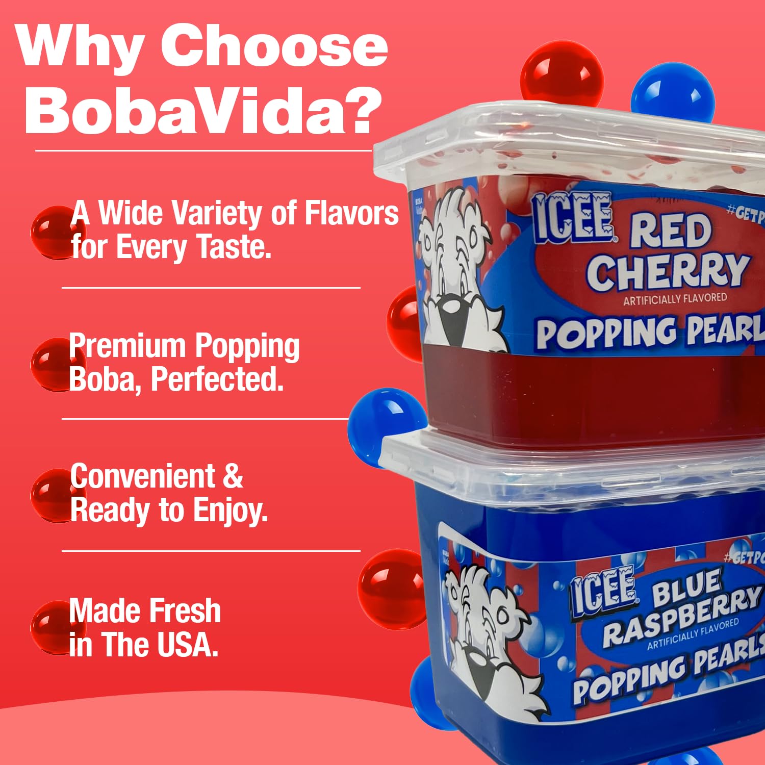 Bobavida ICEE popping boba pearls on dessert plate idea