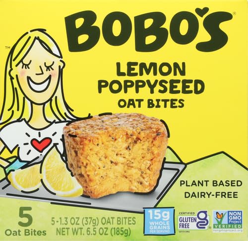 Bobo's Oat Bites Lemon Poppyseed served on plate with lemon zest