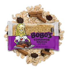 Bobo's Cinnamon Raisin Oat Bar individually wrapped for lunchbox convenience.