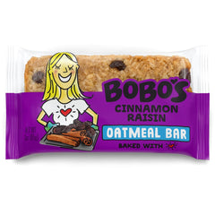 Bobo's Cinnamon Raisin Oat Bar pack ready-to-go snack with gluten-free, whole-grain oats.
