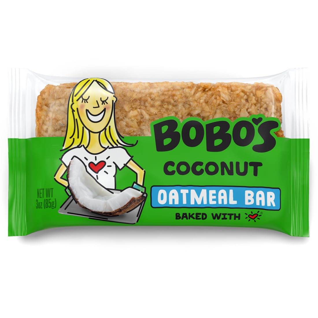 Bobos Coconut Oat Bar close-up, chewy texture and simple ingredients