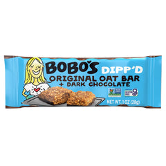 Bobo's Dipp’d Bars Peanut Butter Chocolate Chip, creamy flavor for an afternoon bite.