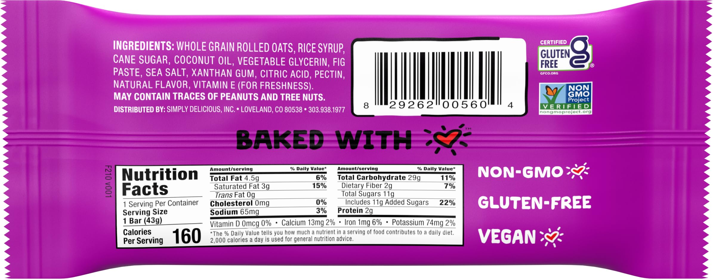 Bobo's Fig Bar 30 Original Fig gluten-free, dairy-free snack option.