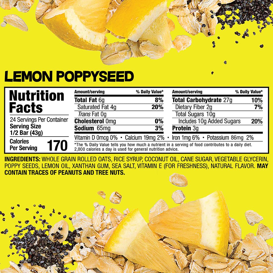Close-up of Bobo's Lemon Poppyseed Oat Bar showing soft texture
