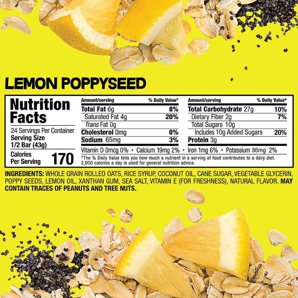 Close-up of Bobo's Lemon Poppyseed Oat Bar showing soft texture