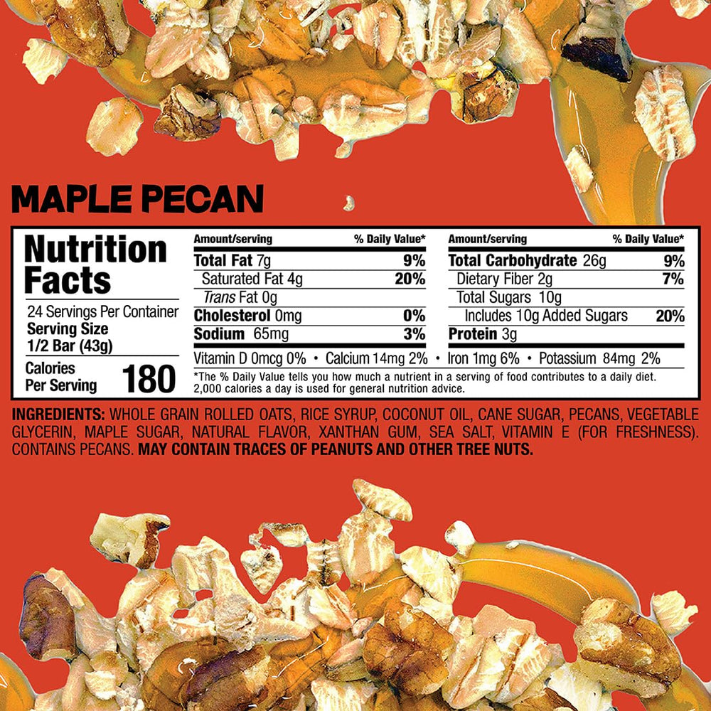 Bobo's Maple Pecan Oat Bar bite highlights soft texture and flavor.