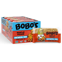 Bobo's Maple Pecan Oat Bar ingredients close-up show simple, gluten-free oats.