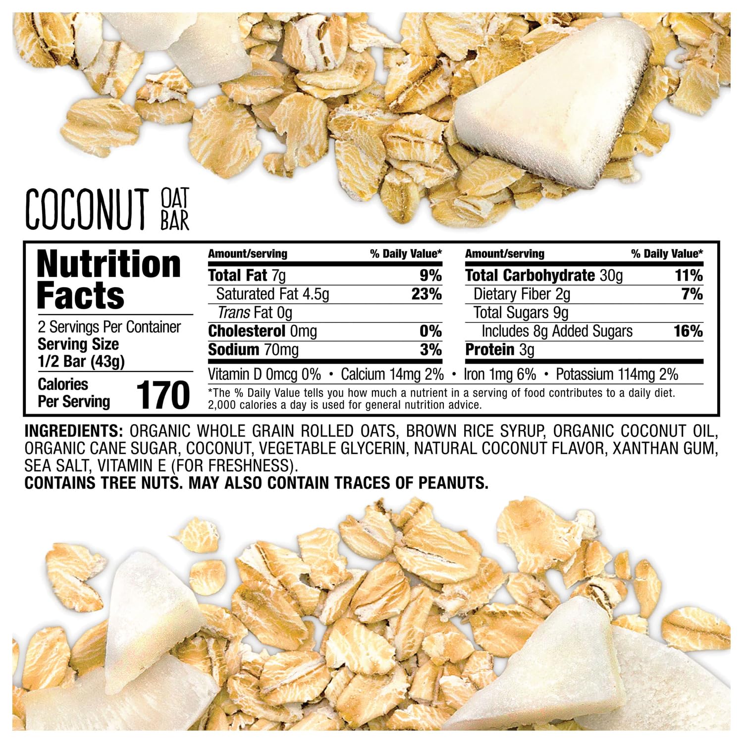 Close-up of Bobo's Oat Bars Coconut bar, wholesome ingredients for a quick satisfying snack