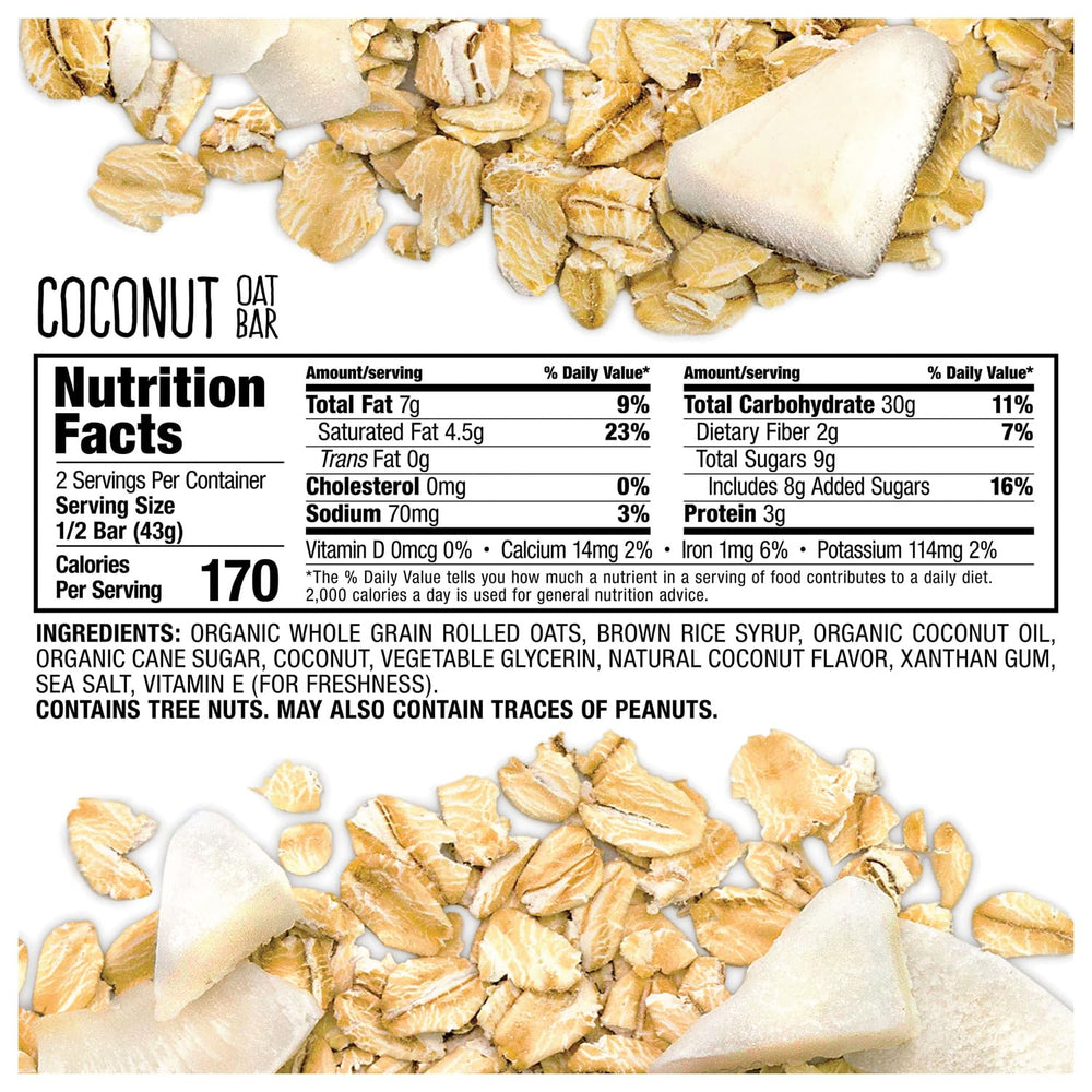 Close-up of Bobo's Oat Bars Coconut bar, wholesome ingredients for a quick satisfying snack